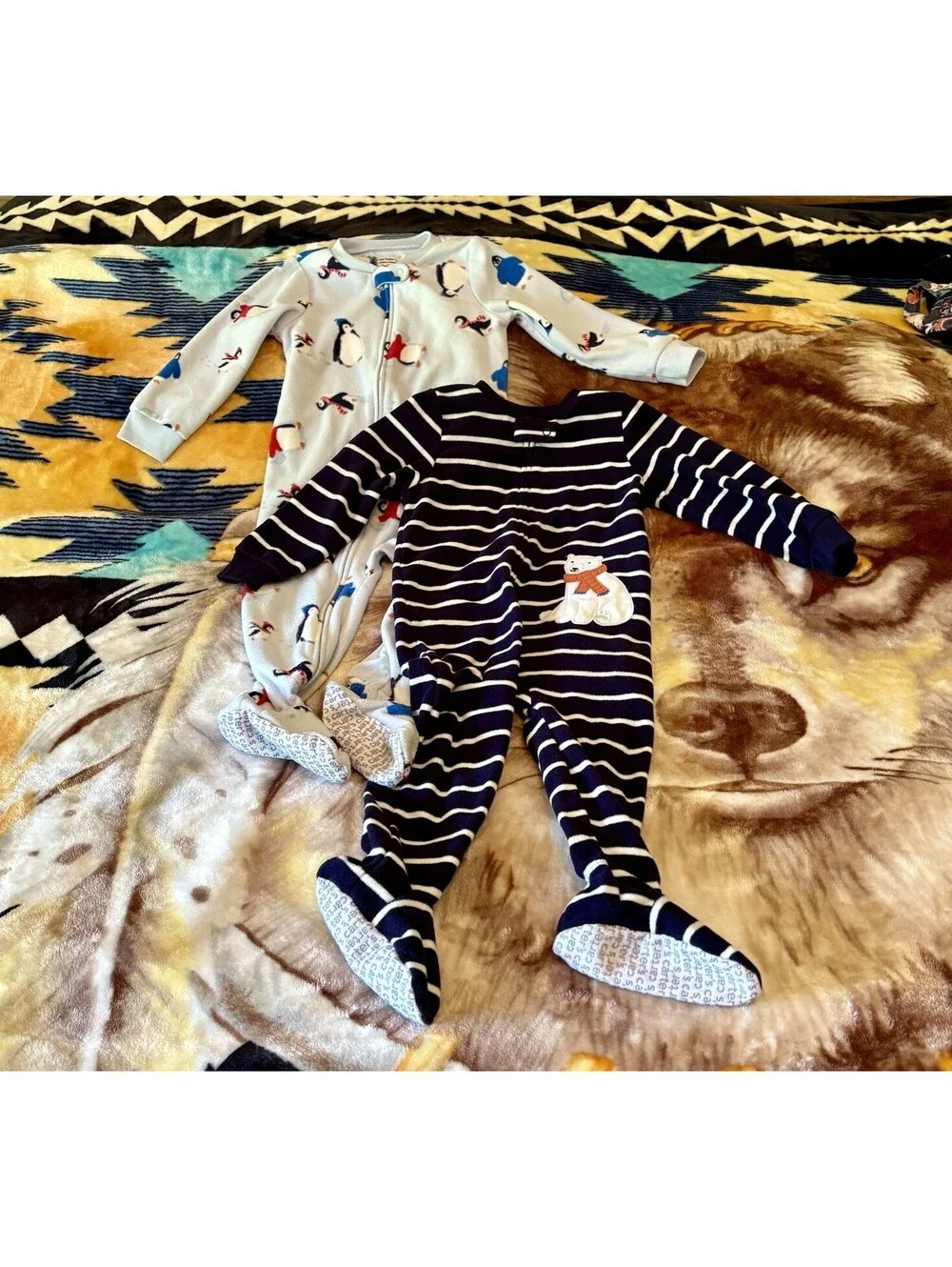 Lot of 2 Carter's Child of Mine Fleece Footed Pajamas Sleepers Size 2T